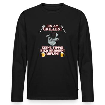 Herren Grill & Barbecue Spruch BBQ Bin Am Grillen - Männer Premium Bio Langarmshirt - Schwarz - Vorne - Nico (187cm)