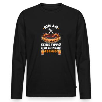 Herren Grill & Barbecue Spruch BBQ Bin Am Grillen - Männer Premium Bio Langarmshirt - Schwarz - Vorne - Nico (187cm)