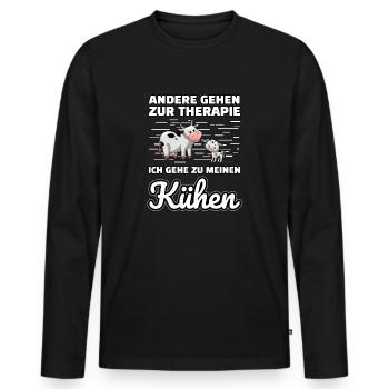Kuh Threapie lustiger Spruch - Männer Premium Bio Langarmshirt - Schwarz - Vorne - Nico (187cm)