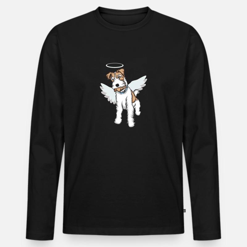 Foxterrier Drahthaar Engel | Foxterrier T-Shirt - Männer Premium Bio Langarmshirt - Schwarz