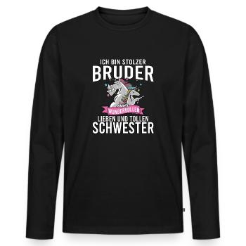 Ich bin stolzer Bruder einer wundervollen - Männer Premium Bio Langarmshirt - Schwarz - Vorne - Nico (187cm)