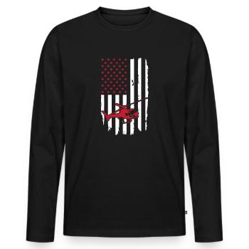 Hubschrauber Pilot Amerikanische Flagge USA - Männer Premium Bio Langarmshirt - Schwarz - Vorne - Nico (187cm)