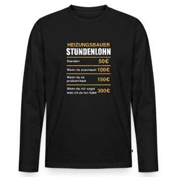 Heizungsbauer Stundenlohn lustig - Männer Premium Bio Langarmshirt - Schwarz - Vorne - Nico (187cm)