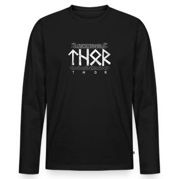 Thor Runes RunenSchrift de la Fête des Pères Moyen Âge - T-shirt manches longues Premium bio Homme - noir - Devant - Nico (187cm)