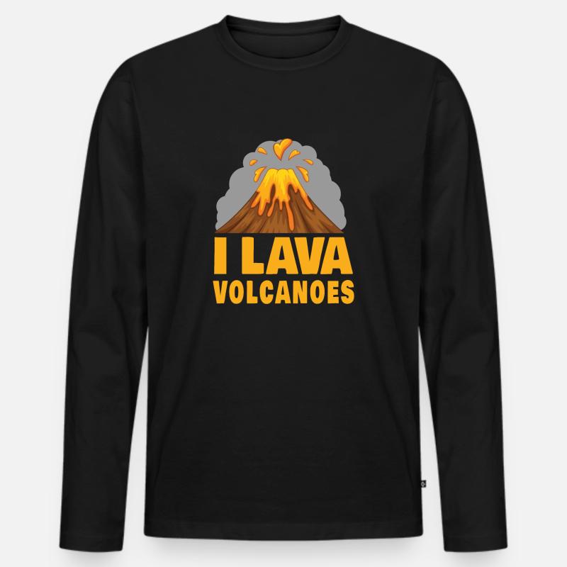 Vulkan Lava Lustig - Männer Premium Bio Langarmshirt - Schwarz