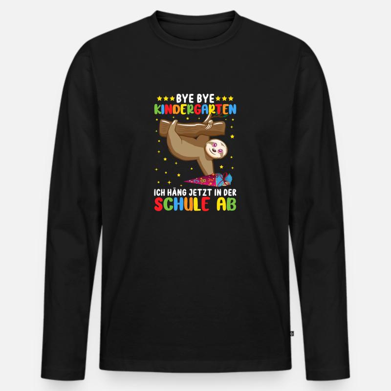Schulanfang Faultier Einschulung Geschenk - Männer Premium Bio Langarmshirt - Schwarz