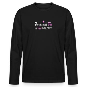 Je Suis Une Fée La Fée Pas Chier - T-shirt manches longues Premium bio Homme - noir - Devant - Nico (187cm)