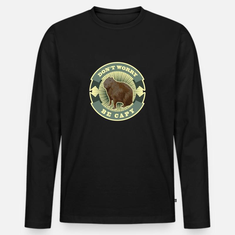 Capybara Dont Worry - Männer Premium Bio Langarmshirt - Schwarz