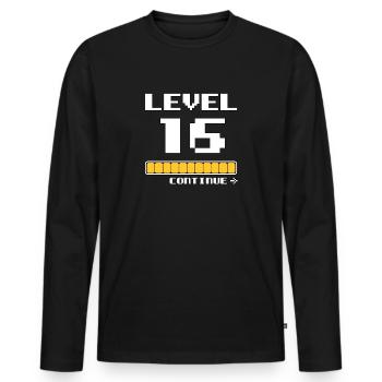 16. Birthday - Level 16 - 16 Years - Men's Premium Organic Long Sleeve Shirt - black - Front - Nico (187cm)