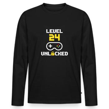 Level 24 freigeschaltet | 24 Jahre alter Spielergeburtstag - Männer Premium Bio Langarmshirt - Schwarz - Vorne - Nico (187cm)