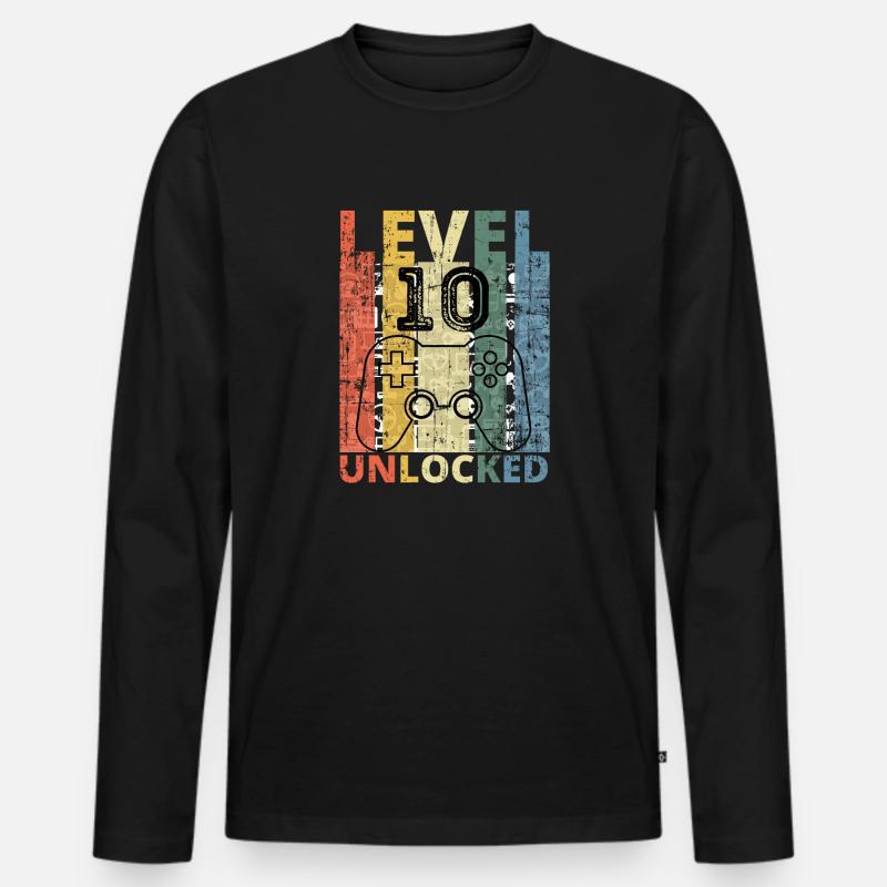 Level 10 freigeschaltet - Männer Premium Bio Langarmshirt - Schwarz