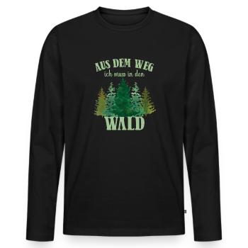 aus dem weg ich muss in den wald Outdoor Geschenk - Männer Premium Bio Langarmshirt - Schwarz - Vorne - Nico (187cm)