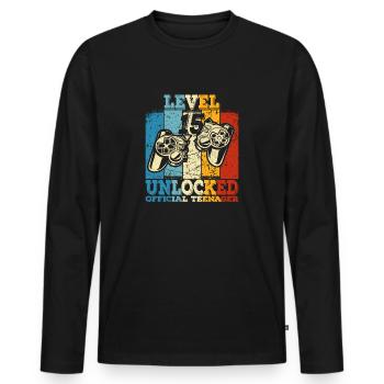 Geburtstag 15 Offizielle Teenager Junge Level 15 - Männer Premium Bio Langarmshirt - Schwarz - Vorne - Nico (187cm)