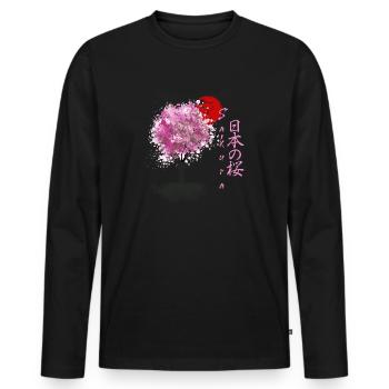 Sakura Fleurs japonaises de cerisier Arbre à fleurs de cerisier - T-shirt manches longues Premium bio Homme - noir - Devant - Nico (187cm)