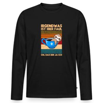 Irgendwas ist hier faul oh das bin ja ich - Männer Premium Bio Langarmshirt - Schwarz - Vorne - Nico (187cm)