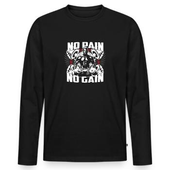 NO PAIN NO GAIN - Men's Premium Organic Long Sleeve Shirt - black - Front - Nico (187cm)