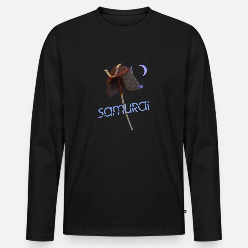 Samurai Helm und Katana - Männer Premium Bio Langarmshirt - Schwarz