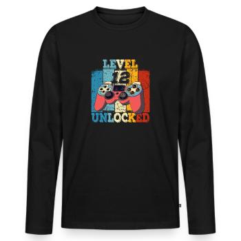 Kinder Level 12 Unlocked Geburtstagsshirt Gamer - Männer Premium Bio Langarmshirt - Schwarz - Vorne - Nico (187cm)