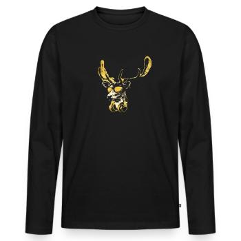 Hirsch DJ Bling. Cooles und lustiges Musiktier - Männer Premium Bio Langarmshirt - Schwarz - Vorne - Nico (187cm)
