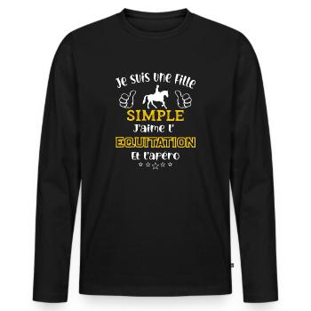 je suis une fille simple j'aime l'équitation apéro - T-shirt manches longues Premium bio Homme - noir - Devant - Nico (187cm)