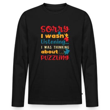 Thinking About Puzzling Jigsaw Hobby Puzzler - Men's Premium Organic Long Sleeve Shirt - black - Front - Nico (187cm)