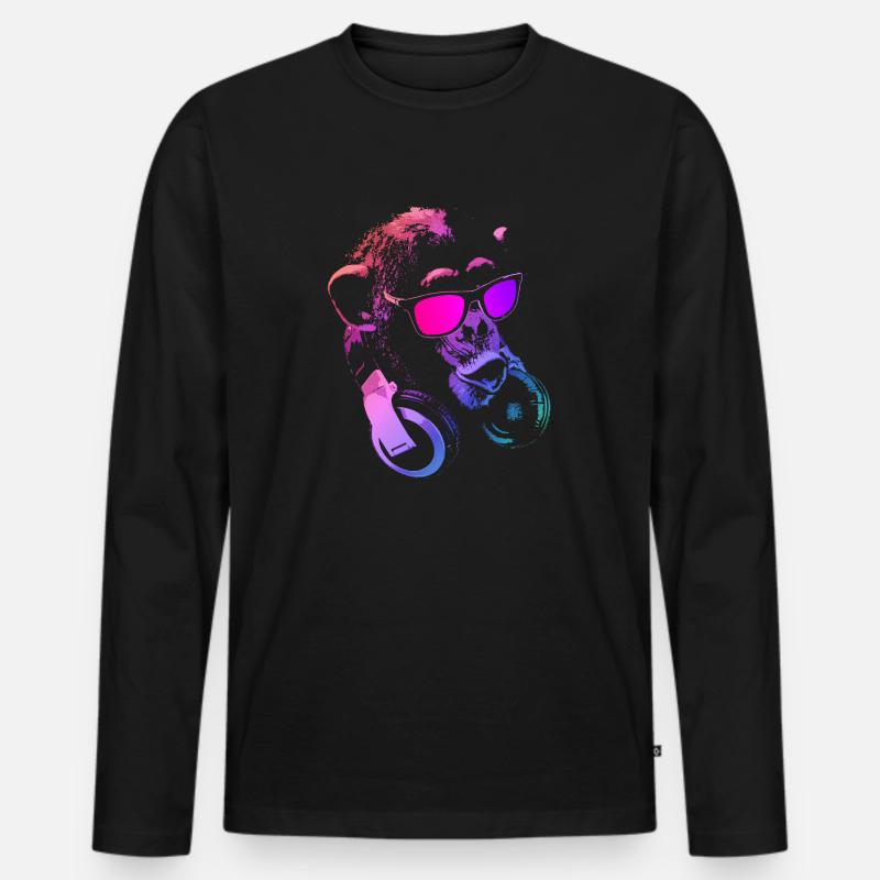 Affen DJ Pink - Männer Premium Bio Langarmshirt - Schwarz