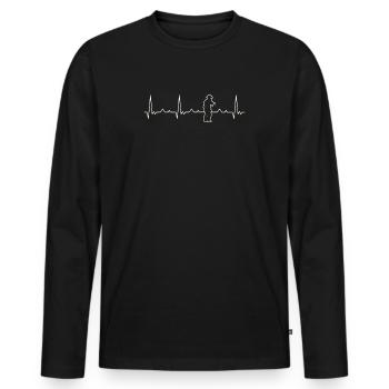 Feuerwehrmann mit Schlauch. Herz. Liebe. Ekg. - Männer Premium Bio Langarmshirt - Schwarz - Vorne - Nico (187cm)