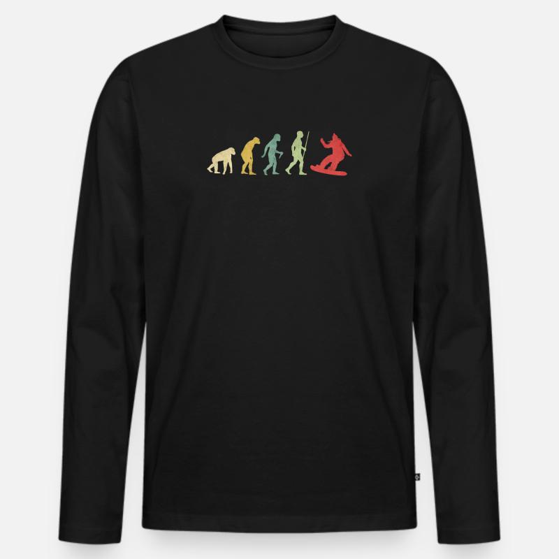 Evolution der Snowboardfrau - Männer Premium Bio Langarmshirt - Schwarz
