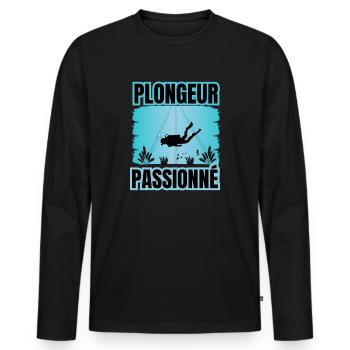 plongeur passionné - T-shirt manches longues Premium bio Homme - noir - Devant - Nico (187cm)
