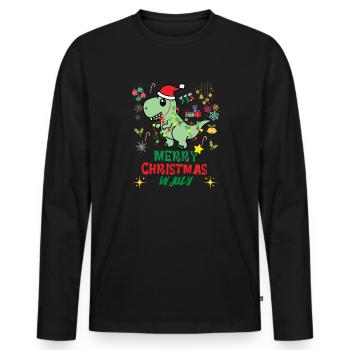 Noël en juillet, Dinosaures de Noël, T-REX - T-shirt manches longues Premium bio Homme - noir - Devant - Nico (187cm)
