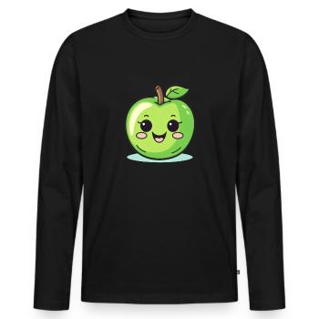 Pomme Mignon Fruit Vert Sourire Amants Foodie - T-shirt manches longues Premium bio Homme - noir - Devant - Nico (187cm)