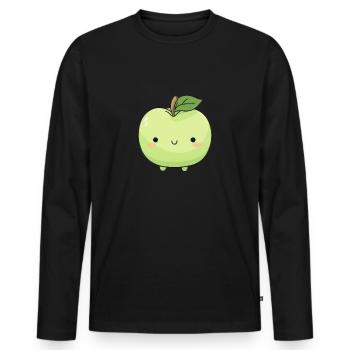 Verger vert de pommiers mignons cueillant des fruits kawaii - T-shirt manches longues Premium bio Homme - noir - Devant - Nico (187cm)