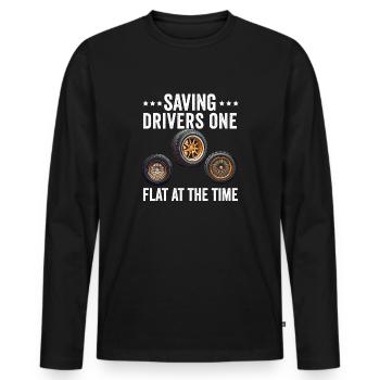 Tire Guy Mechanic Flat Tire Changer Repair Car - Men's Premium Organic Long Sleeve Shirt - black - Front - Nico (187cm)