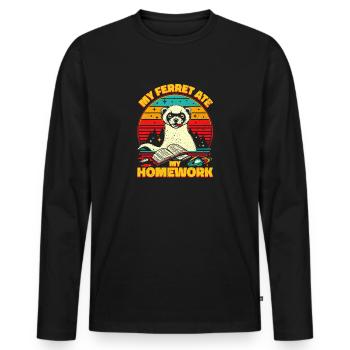 Mon furet a mangé mes devoirs - Cadeau furet - T-shirt manches longues Premium bio Homme - noir - Devant - Nico (187cm)