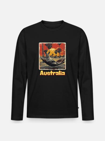 Kenguru Australia Laiska loma rentoutuminen - Premium luomulaatuinen miesten pitkähihainen paita - musta