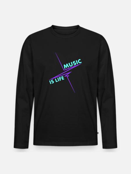 Muziek is Leven Puls Hartslag Muziek Frequentie Songteksten - Mannen Premium Bio shirt met lange mouwen - zwart