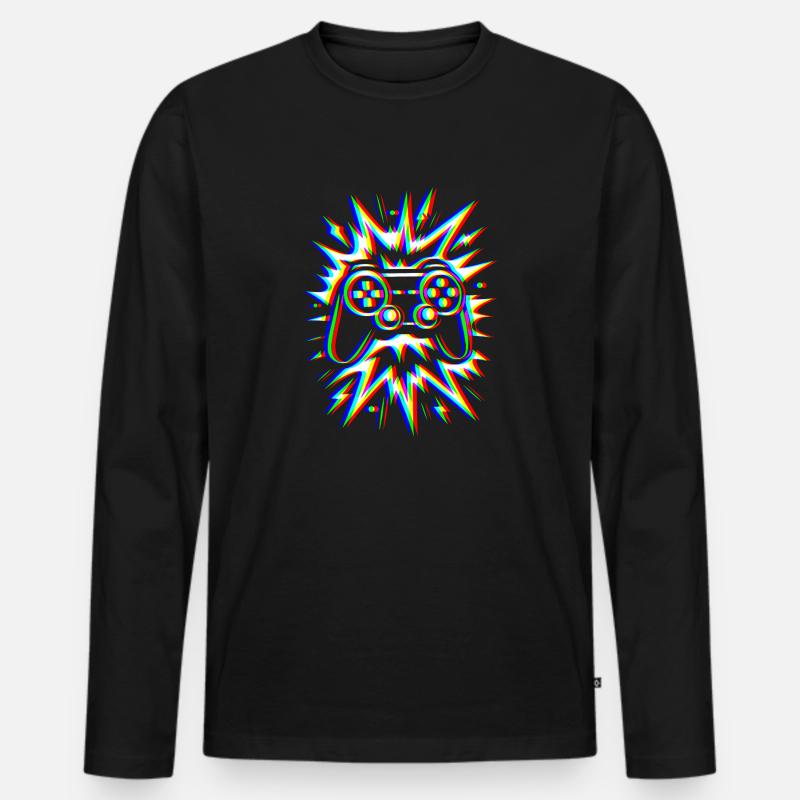 Glitch Controller – Gaming Explosion - Männer Premium Bio Langarmshirt - Schwarz