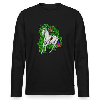 Leprechaun Reitet Einhorn Happy St. Patrick's Day - Männer Premium Bio Langarmshirt - Schwarz - Vorne - Nico (187cm)