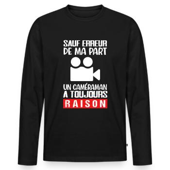 Caméraman humour cadreur cadeau drôle - T-shirt manches longues Premium bio Homme - noir - Devant - Nico (187cm)