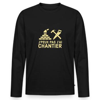 Chantier - T-shirt manches longues Premium bio Homme - noir - Devant - Nico (187cm)