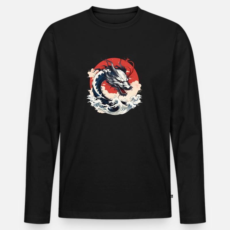 Japanischer Drache - Männer Premium Bio Langarmshirt - Schwarz