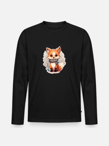 Fox in winter look - Men's Premium Organic Long Sleeve Shirt - black