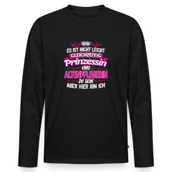 ALTENPFLEGERIN - gleichzeitig Prinzessin - Männer Premium Bio Langarmshirt - Schwarz - Vorne - Nico (187cm)