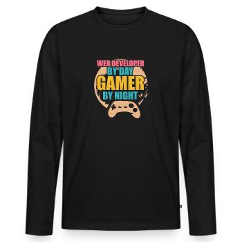 Developer Web Developer By Day Gamer By Night - Männer Premium Bio Langarmshirt - Schwarz - Vorne - Nico (187cm)