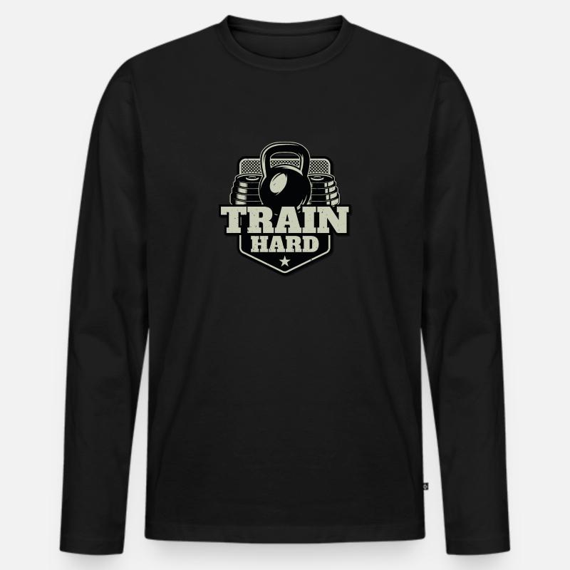 Train Hard - Männer Premium Bio Langarmshirt - Schwarz