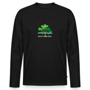 Rette das Klima, nicht dein Ego! - Männer Premium Bio Langarmshirt - Schwarz - Vorne - Nico (187cm)