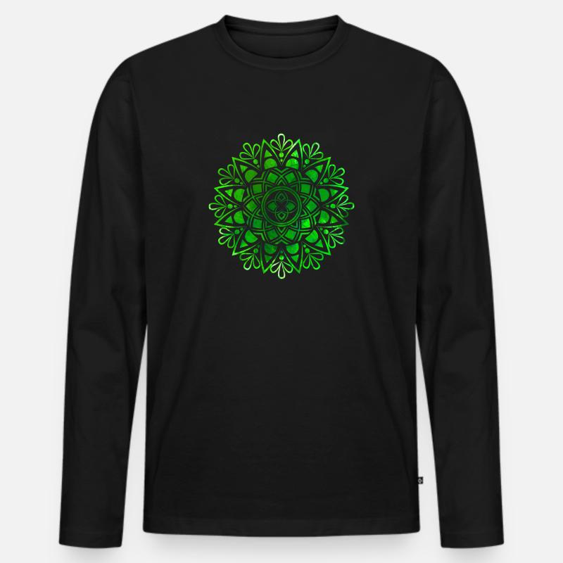 Mandala - Grün - Männer Premium Bio Langarmshirt - Schwarz