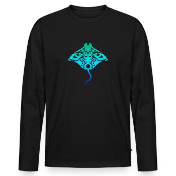 Maori Rochen Batoidea Tribal Tattoo Geschenkidee - Männer Premium Bio Langarmshirt - Schwarz - Vorne - Nico (187cm)