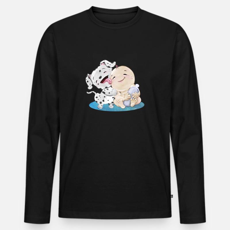 Dalmatiner mit Baby - Männer Premium Bio Langarmshirt - Schwarz
