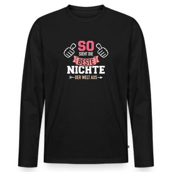 Nichte - Männer Premium Bio Langarmshirt - Schwarz - Vorne - Nico (187cm)